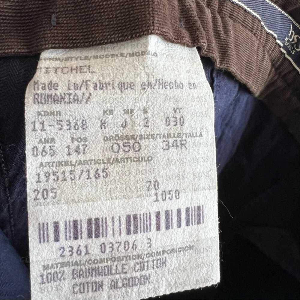 Hugo Boss Men’s Corduroy Cotton Brown Trousers‎ Mitchel Pleated Pants Size 34R